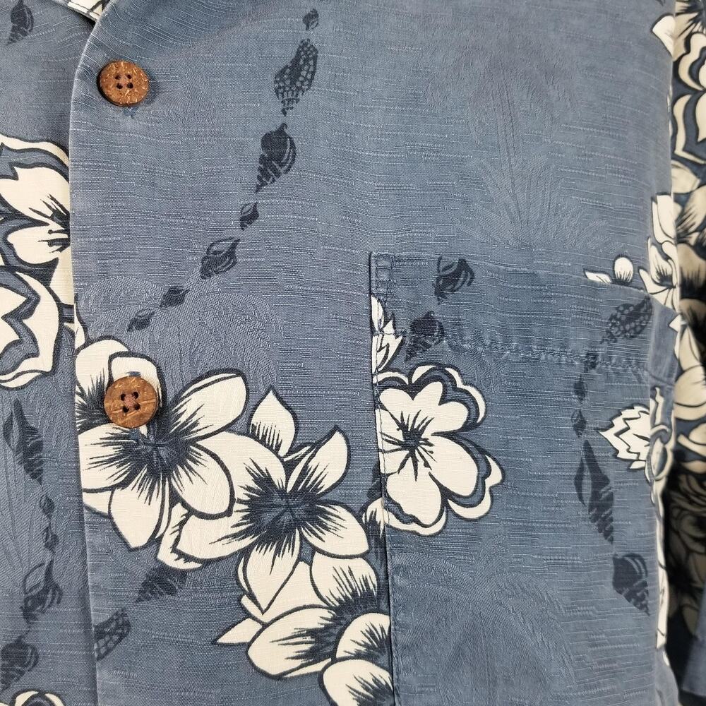Tommy Bahama Shirt Mens Large Blue Silk Floral Hawaiian Button Up Camp Casual - Picture 5 of 12